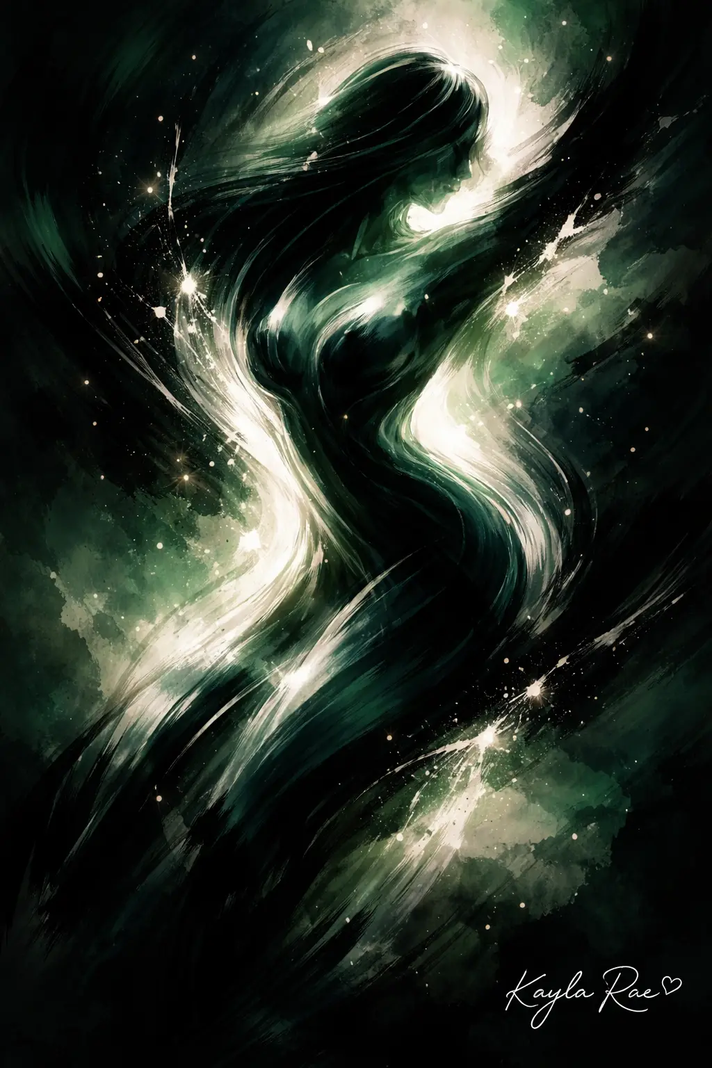 Abstract Emerald Female Silhouette In Passionate Motion