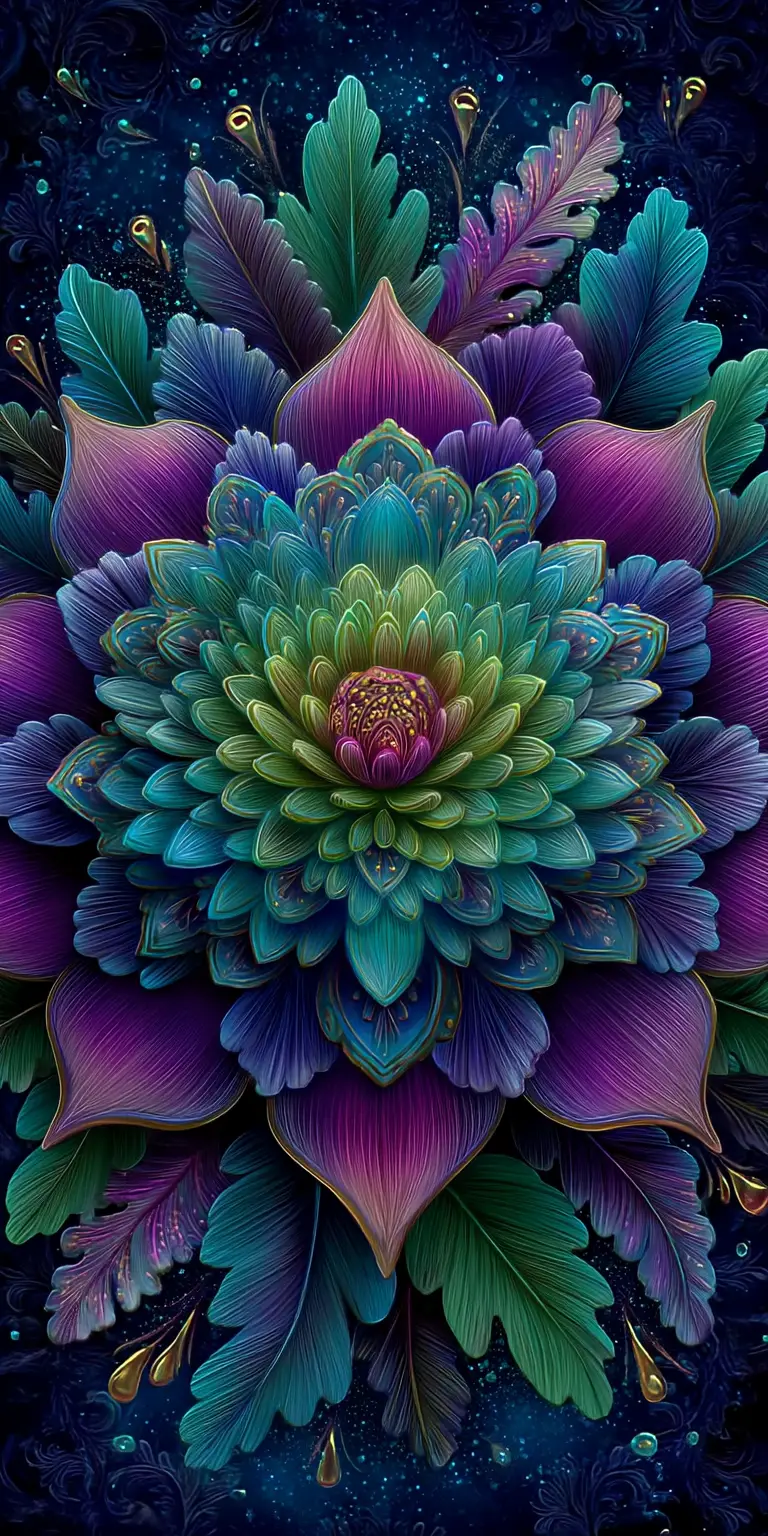 Colorful kaleidoscopic zentangle with complex geometric patterns