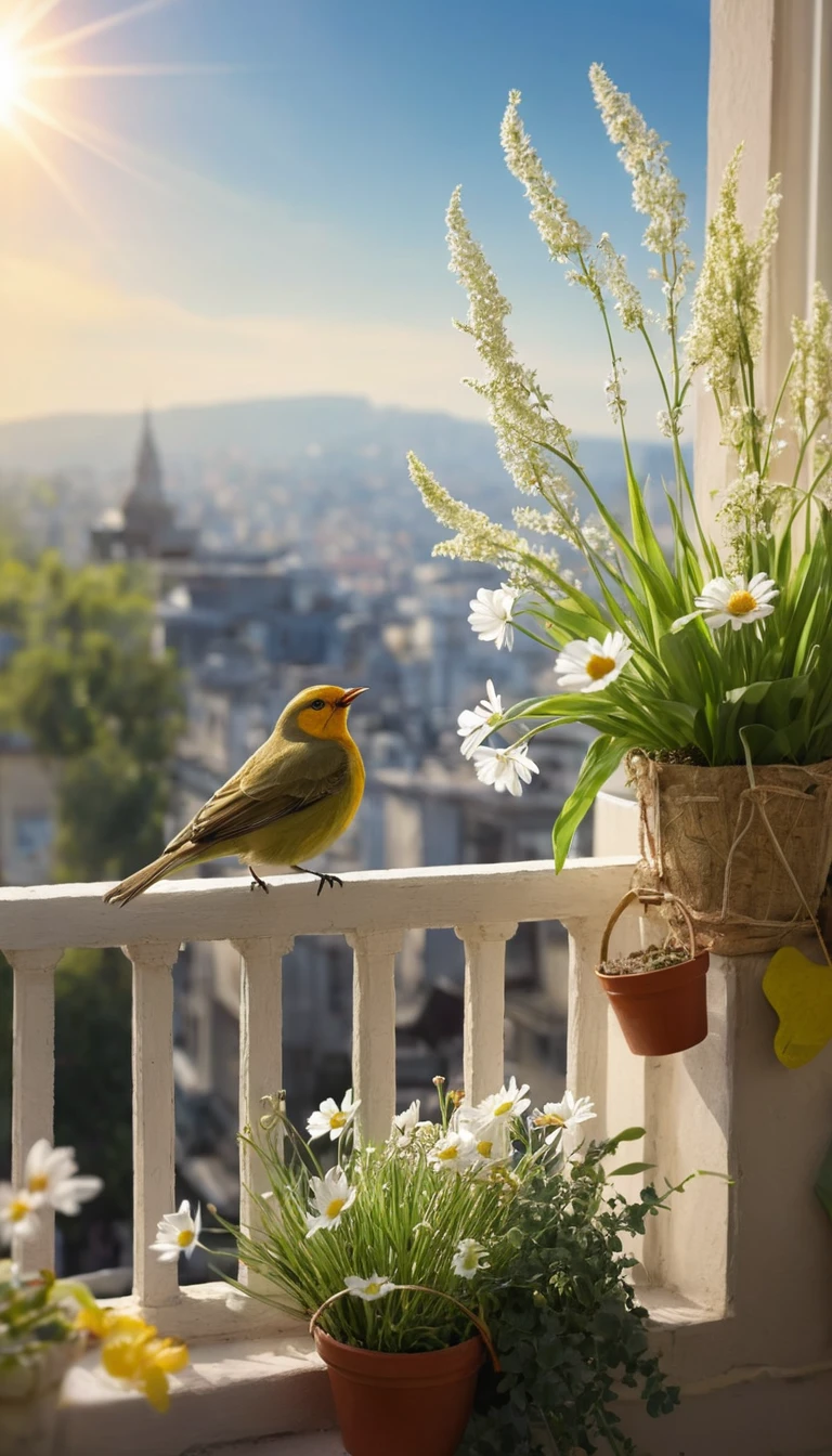 Pássaro de primavera esperançoso e borboletas surgindo da alma