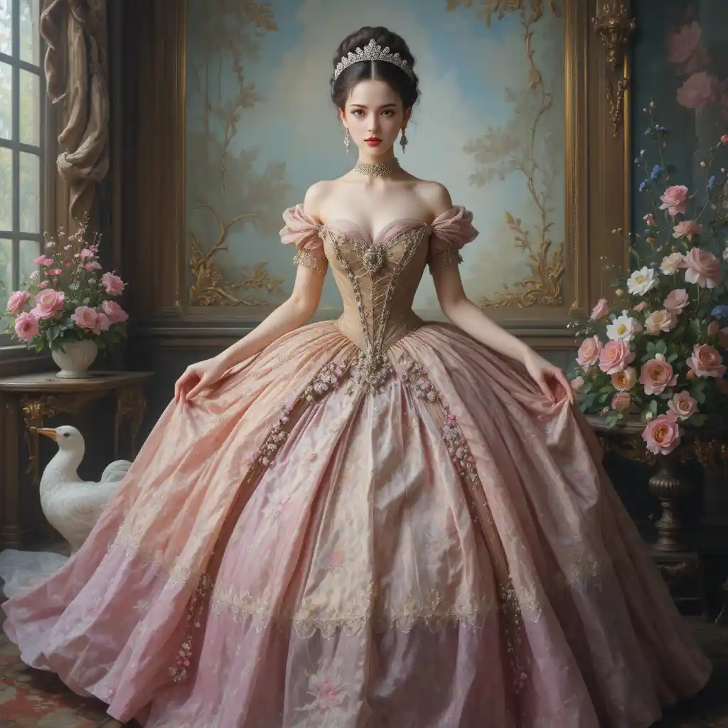 Elegant full length portrait of a woman in spring gown