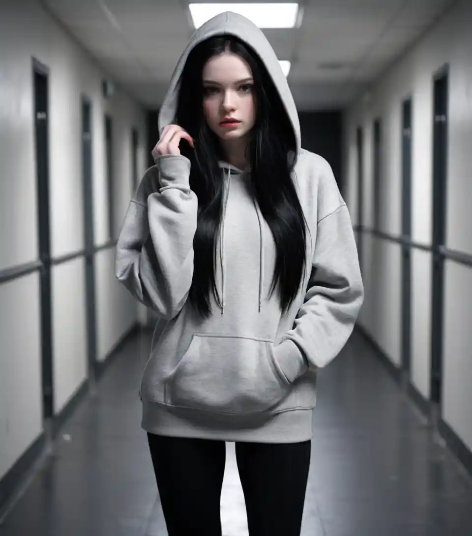 昏暗電影感走廊中保持警戒的少女
