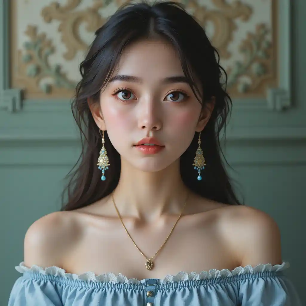 Young Asian woman portrait in soft melancholic light