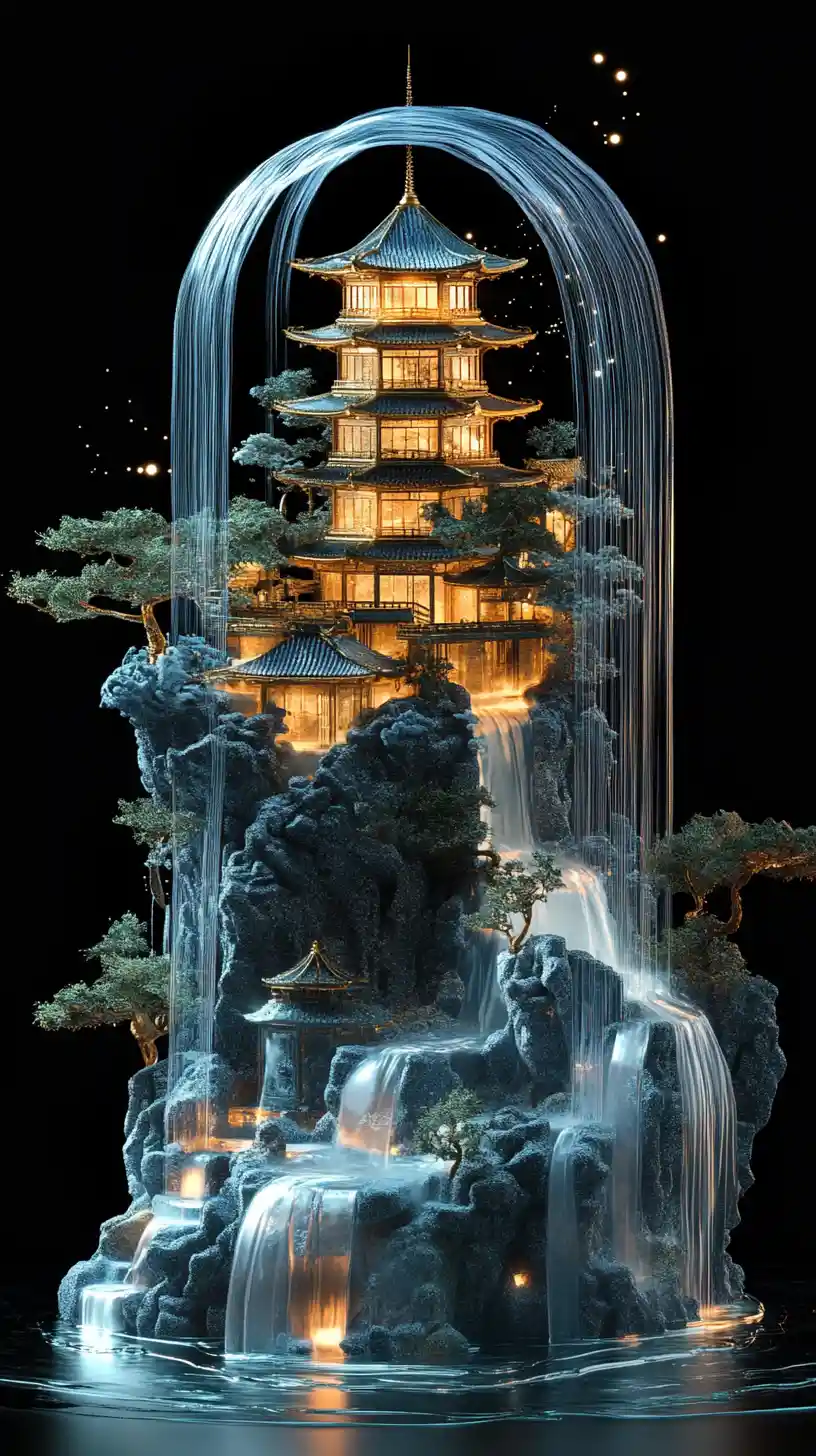 Glowing Silk Scroll Transforming Into Floating Mountain Village
