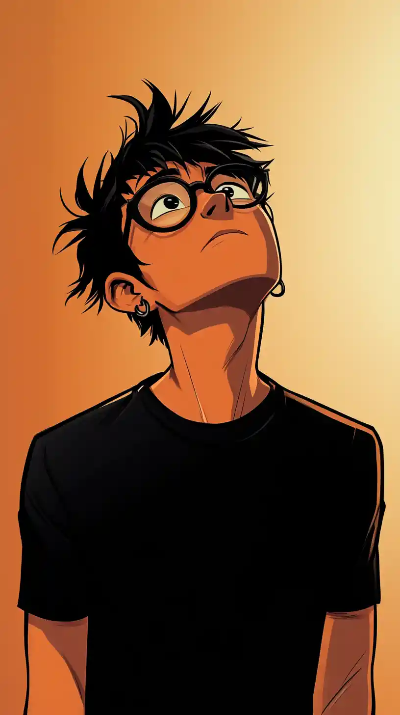 Teenage boy cartoon portrait with warm gradient background