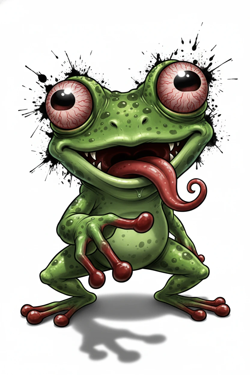 Sapo de desenho animado com olhos esbugalhados em fundo branco