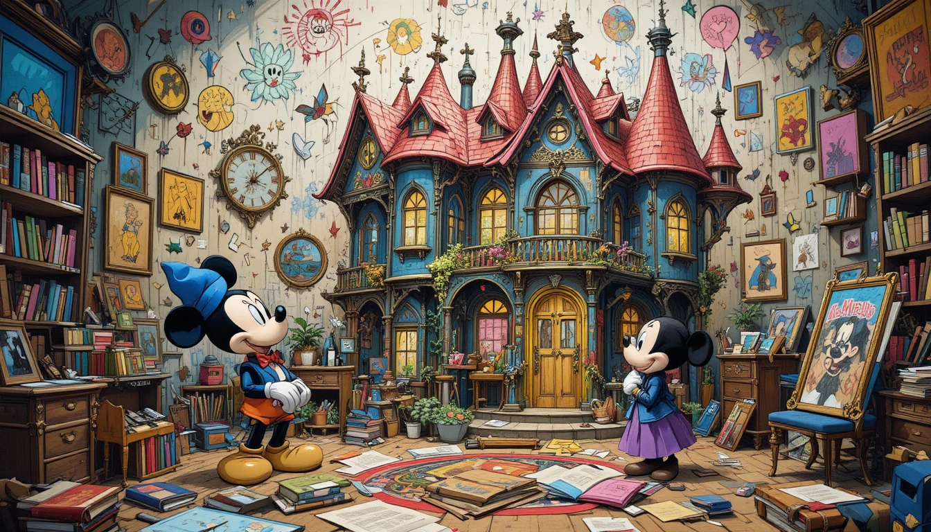 Gros plan d’une maison féerique dans une illustration de fantasy néon