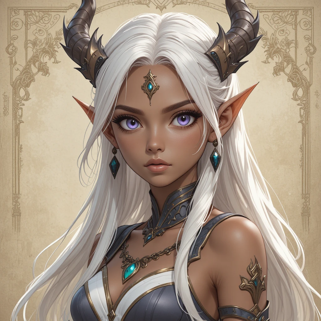 하얀 머리와 보랏빛 눈을 가진 어린 엘리아트로프 소녀