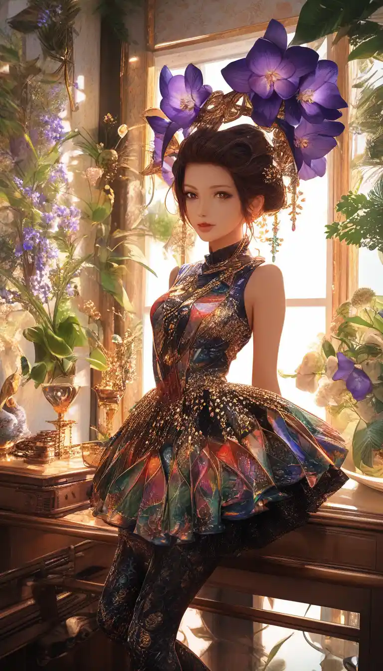 Art doll beside jeweled eclairs in vintage drawing room