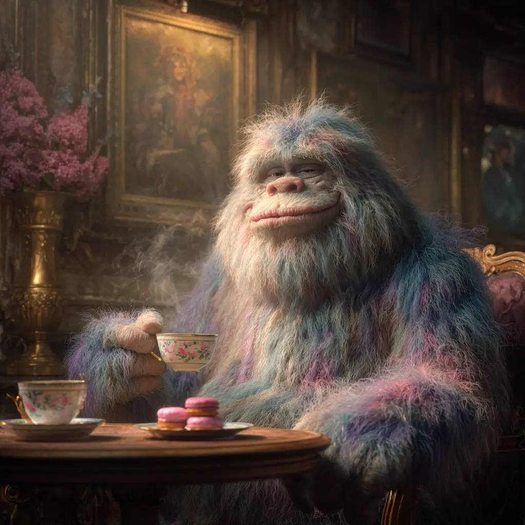 在維多利亞風房間裡享受下午茶的擬人化雪人