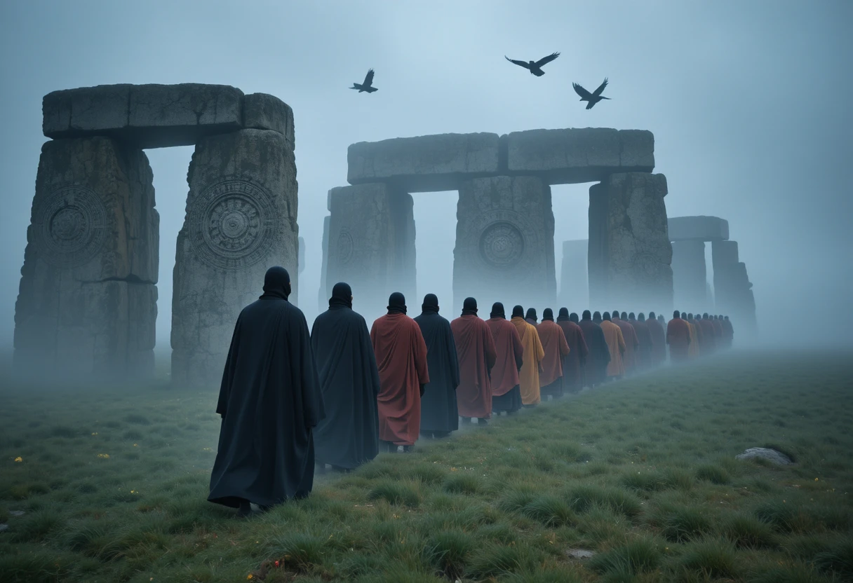 Moines dominicains et tibétains se rencontrent à Stonehenge dans la brume