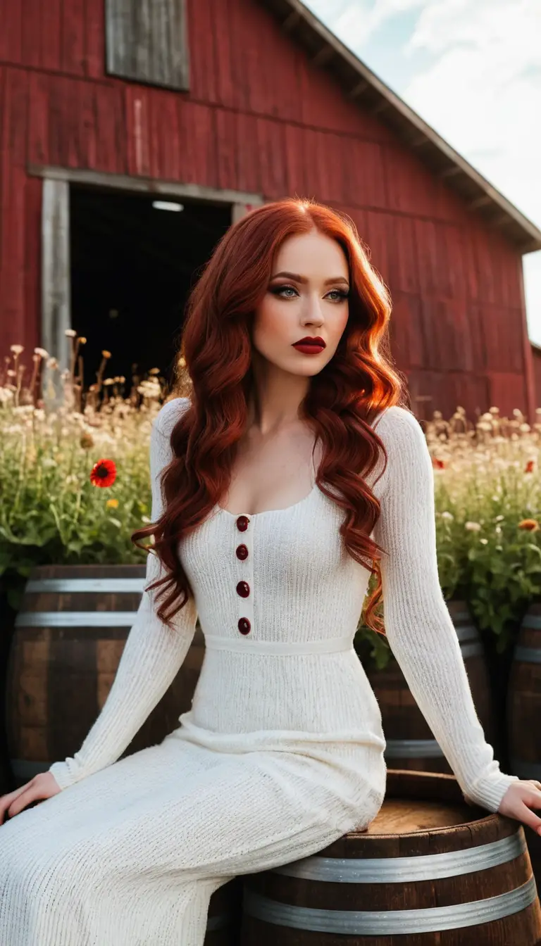 Red haired woman in mummy inspired dress holding whiskey goblet