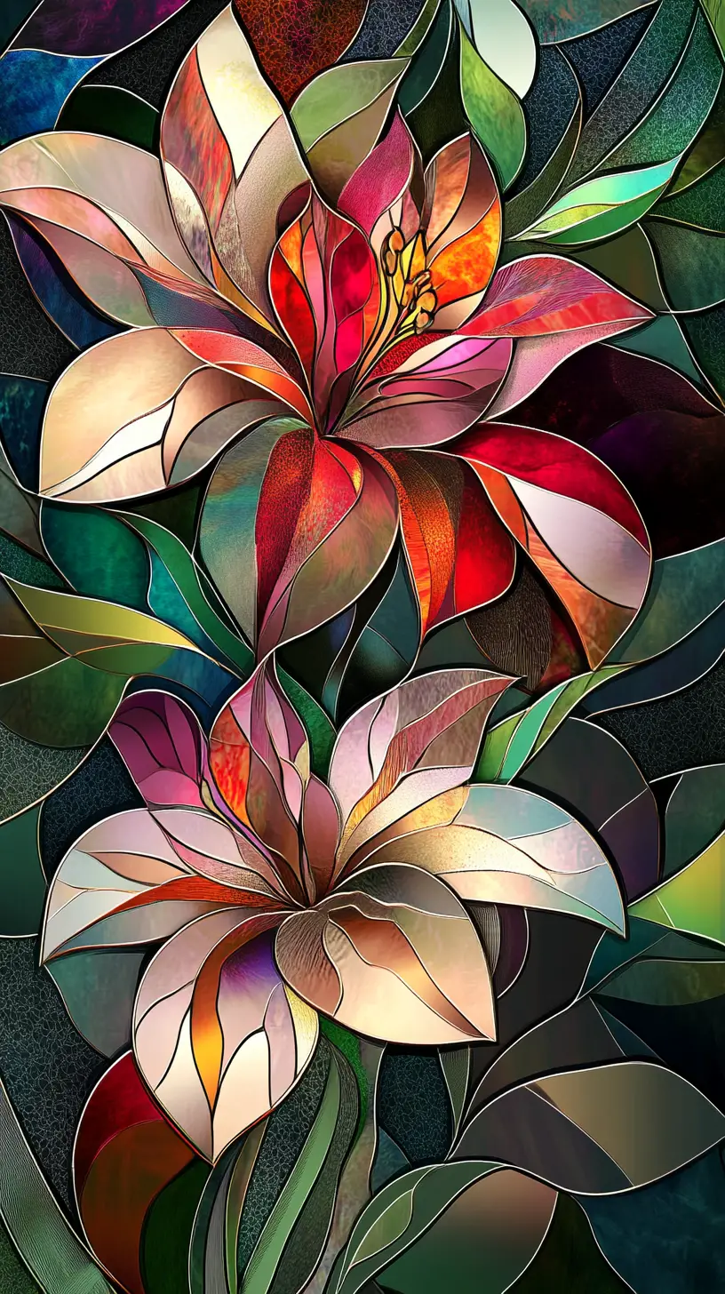 Filigranes Blumenmuster aus Buntglas mit leuchtenden Farben