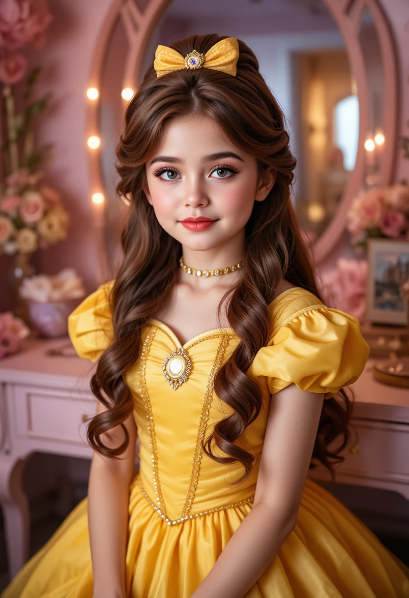 Shy tween boy in Belle costume at Disneyland vanity