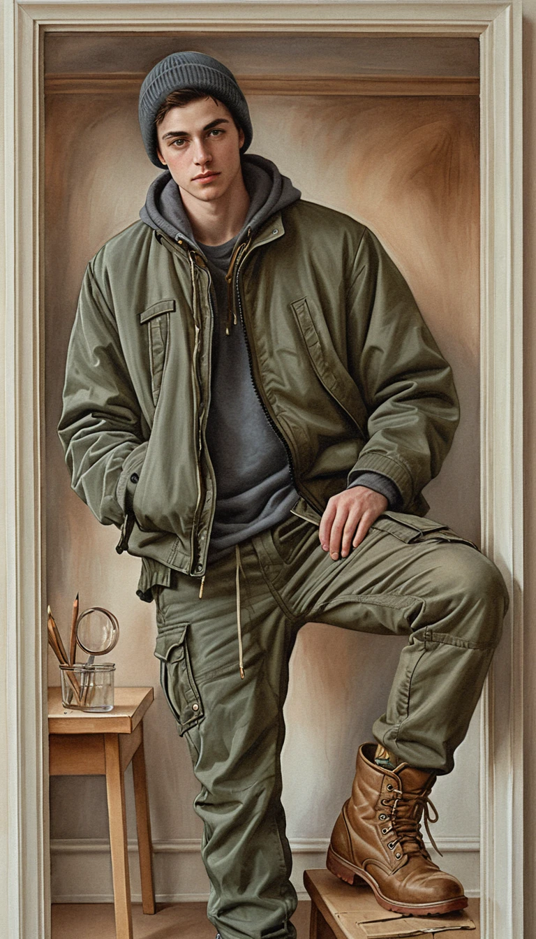 Jovem com streetwear casual em retrato corporal inteiro estilo lápis