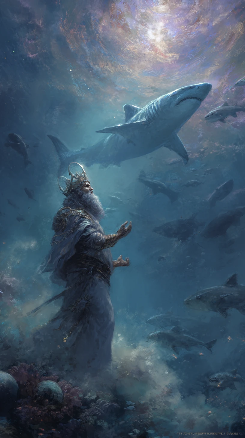Padre protector vigilando tiburones con su hija