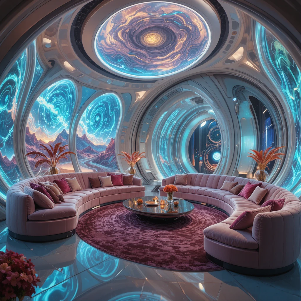 Maison Futuriste sur Vénus aux Courbes Irisées et Paysage Alien