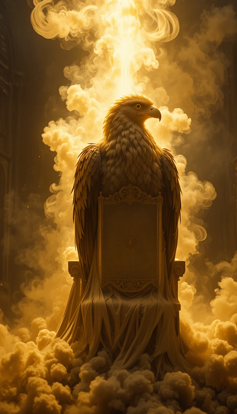 Águila majestuosa elevándose desde un resplandeciente humo de neón dorado