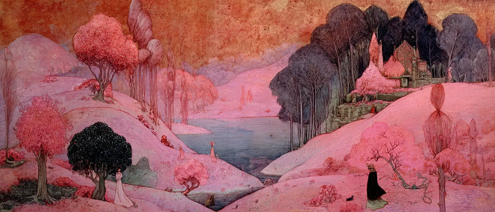色彩繽紛夢幻景觀中的愉悅超現實場景