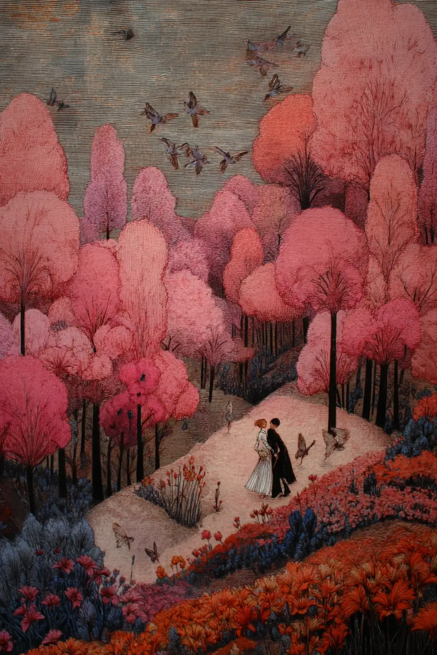 Paysage surréaliste joyeux de bonheur et d’amour