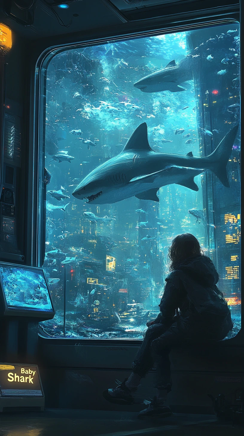 Padre protector vigilando tiburones con su pequeña hija