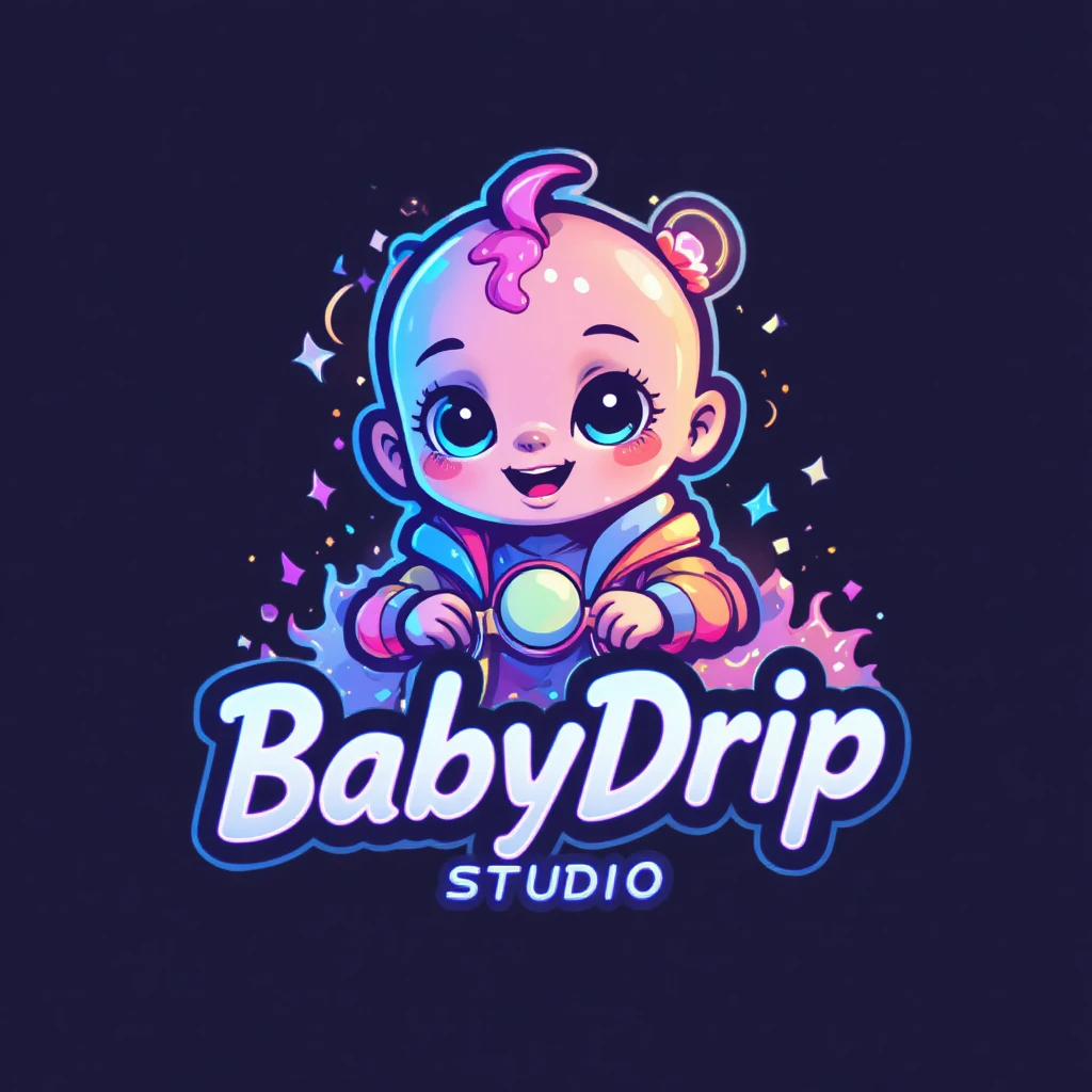 Logo divertido da BabyDrip Studio com bebê fofo de streetwear