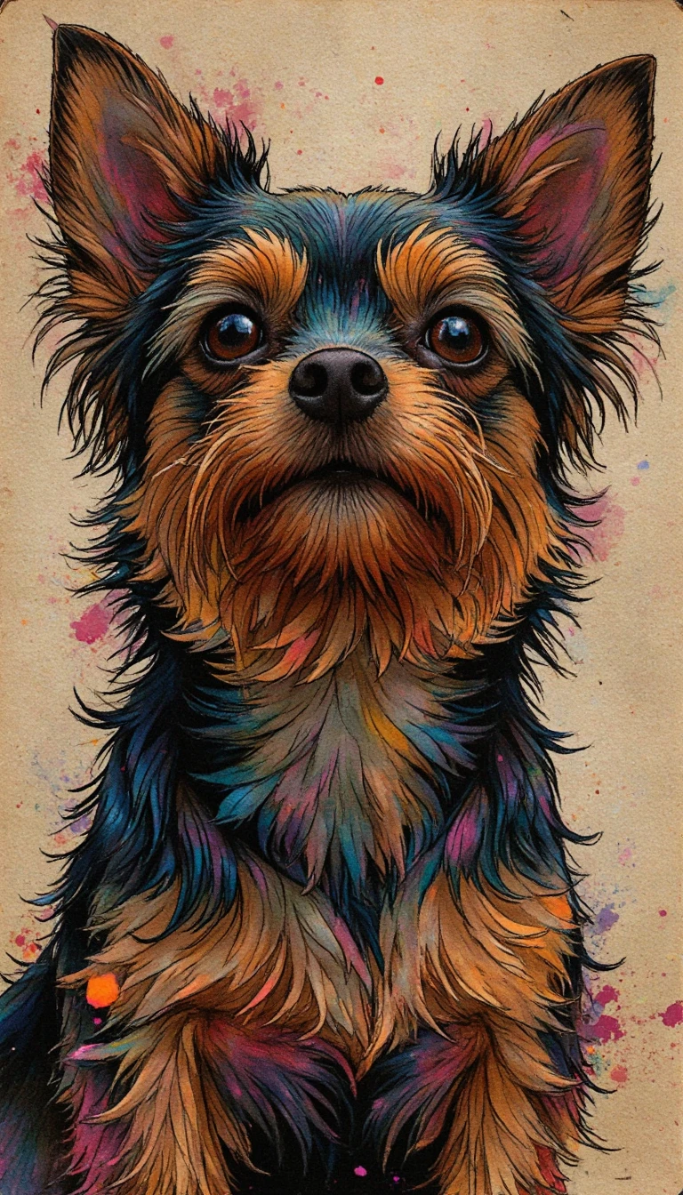 Retrato abstrato surreal de um cão mestiço colorido