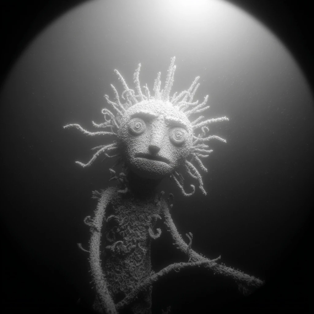 超現實外星人漫遊在迷霧幾何奇幻景觀中