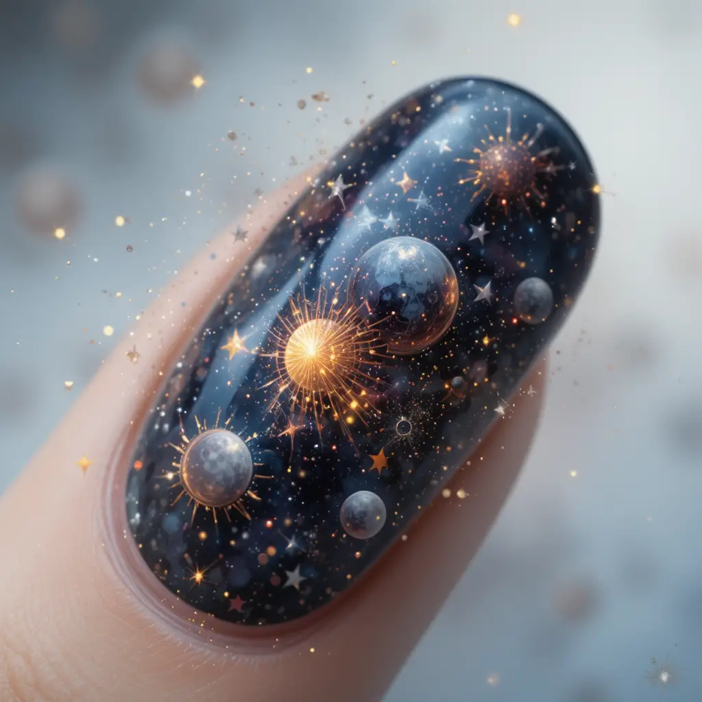 Himmlische Nailart mit Sonnen, Monden und Sternen