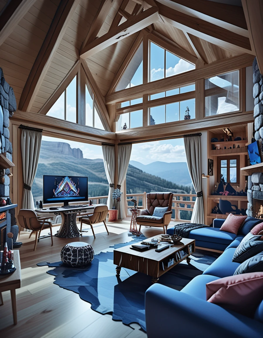 Luxuriöses Berghütten-Interieur im dunklen rustikalen Retreat