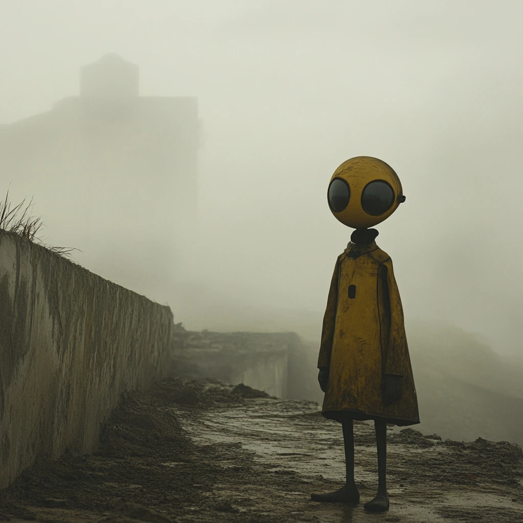 Alienígenas surrealistas vagando entre la niebla en una base oculta