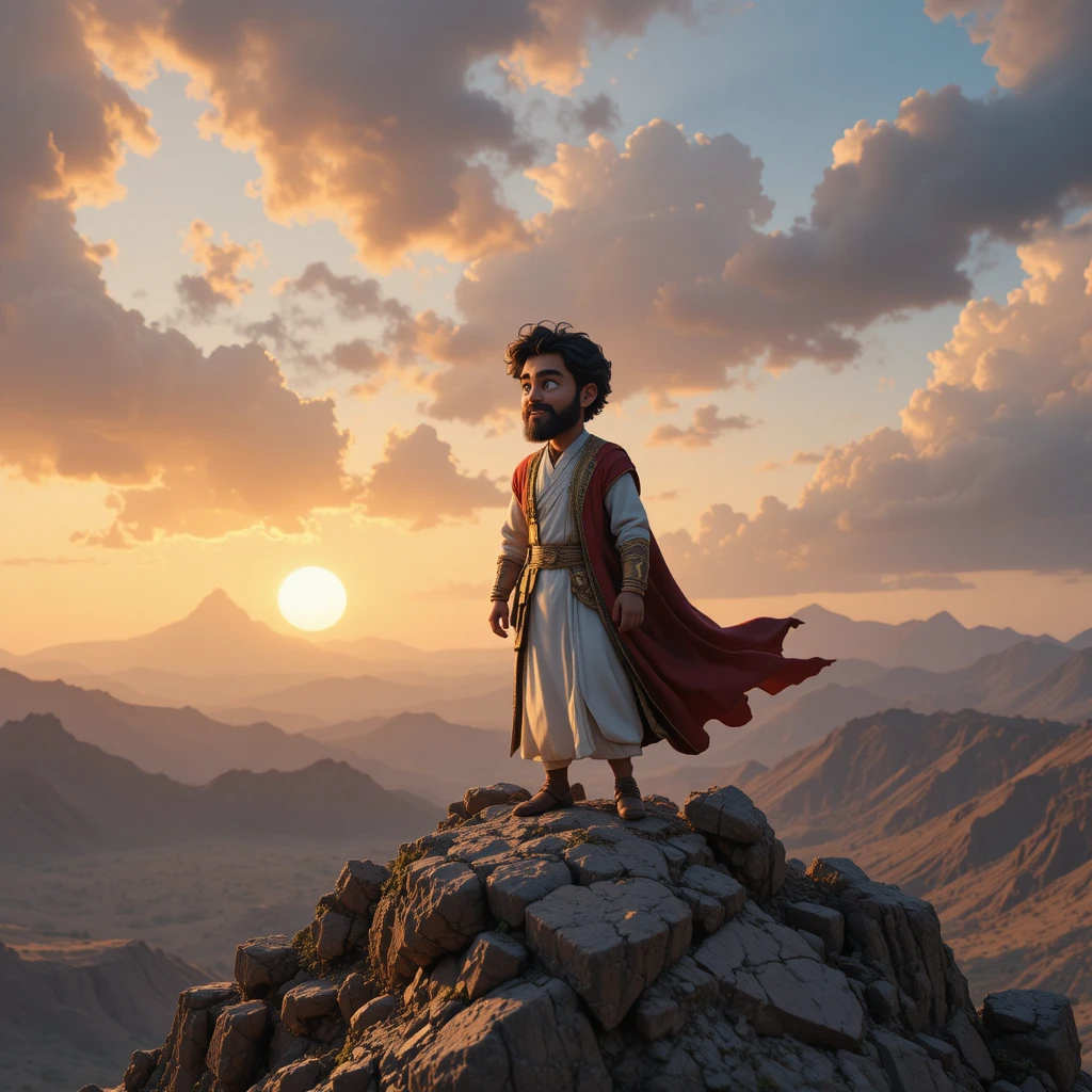 Homem heroico no topo de uma montanha ao amanhecer no Iêmen