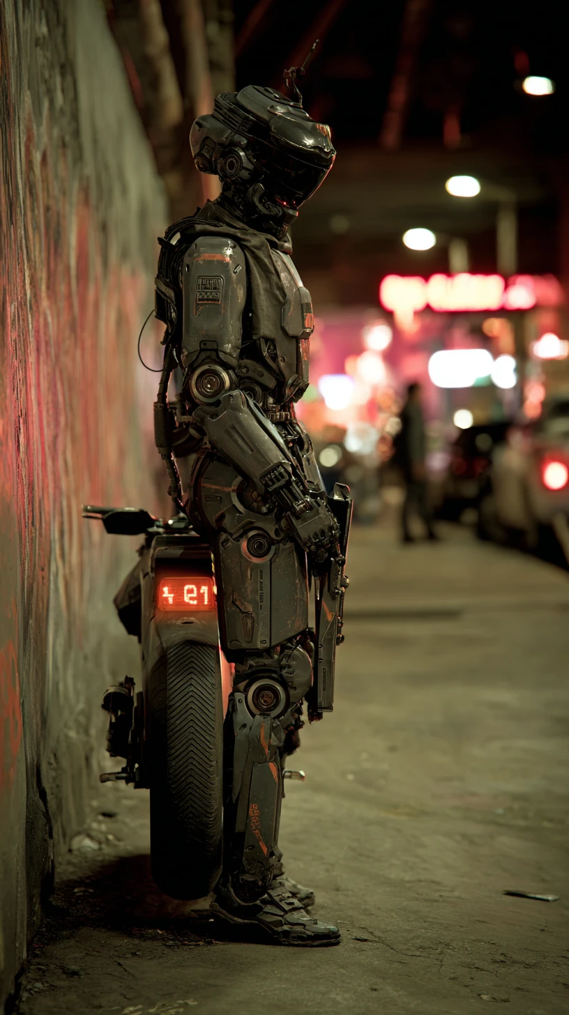 Futuristic police vehicles in dystopian los angeles street