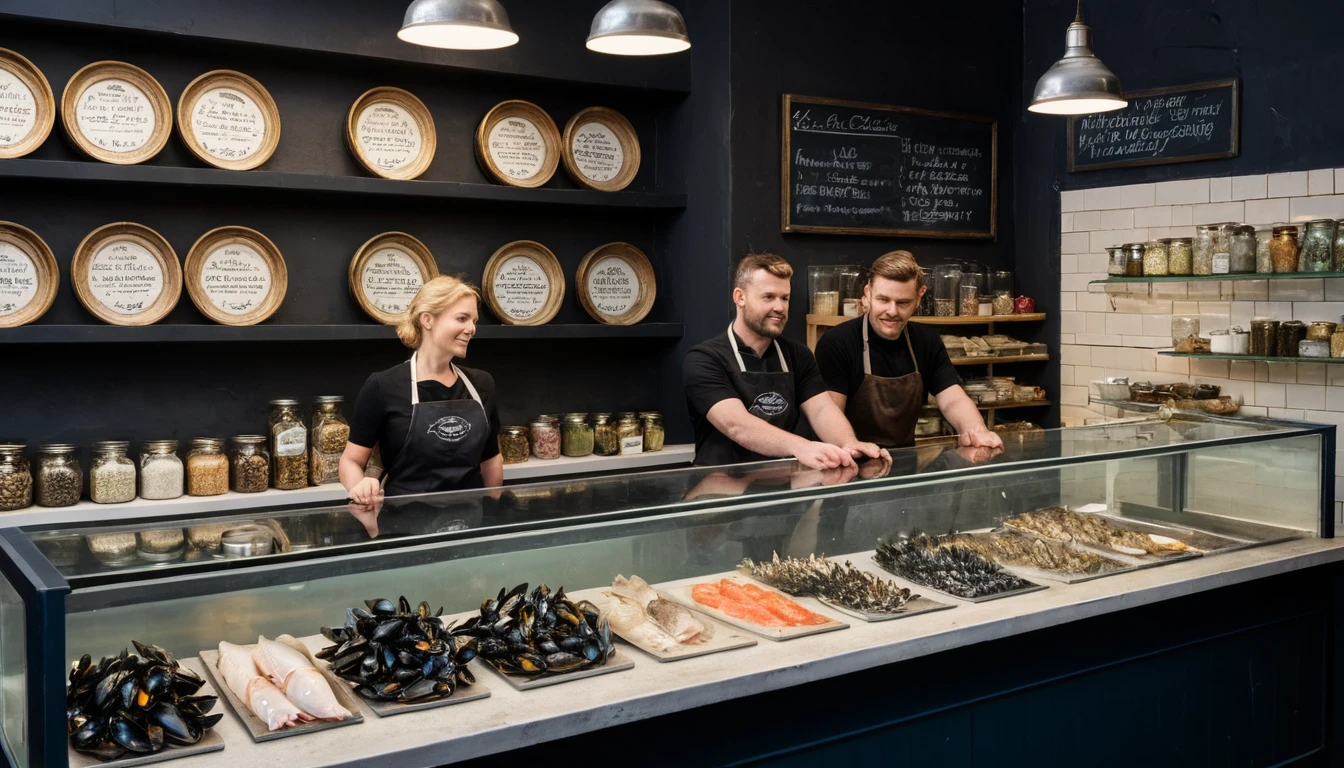 Peixaria irlandesa em miniatura em cena urbana dentro de um frasco de vidro