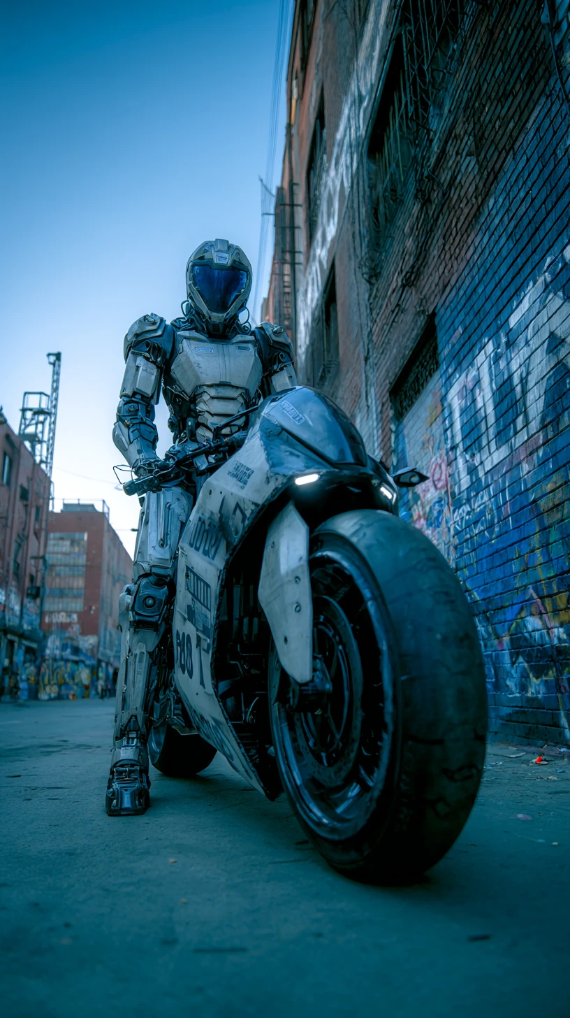 Futuristic Los Angeles police vehicles patrol a dystopian street