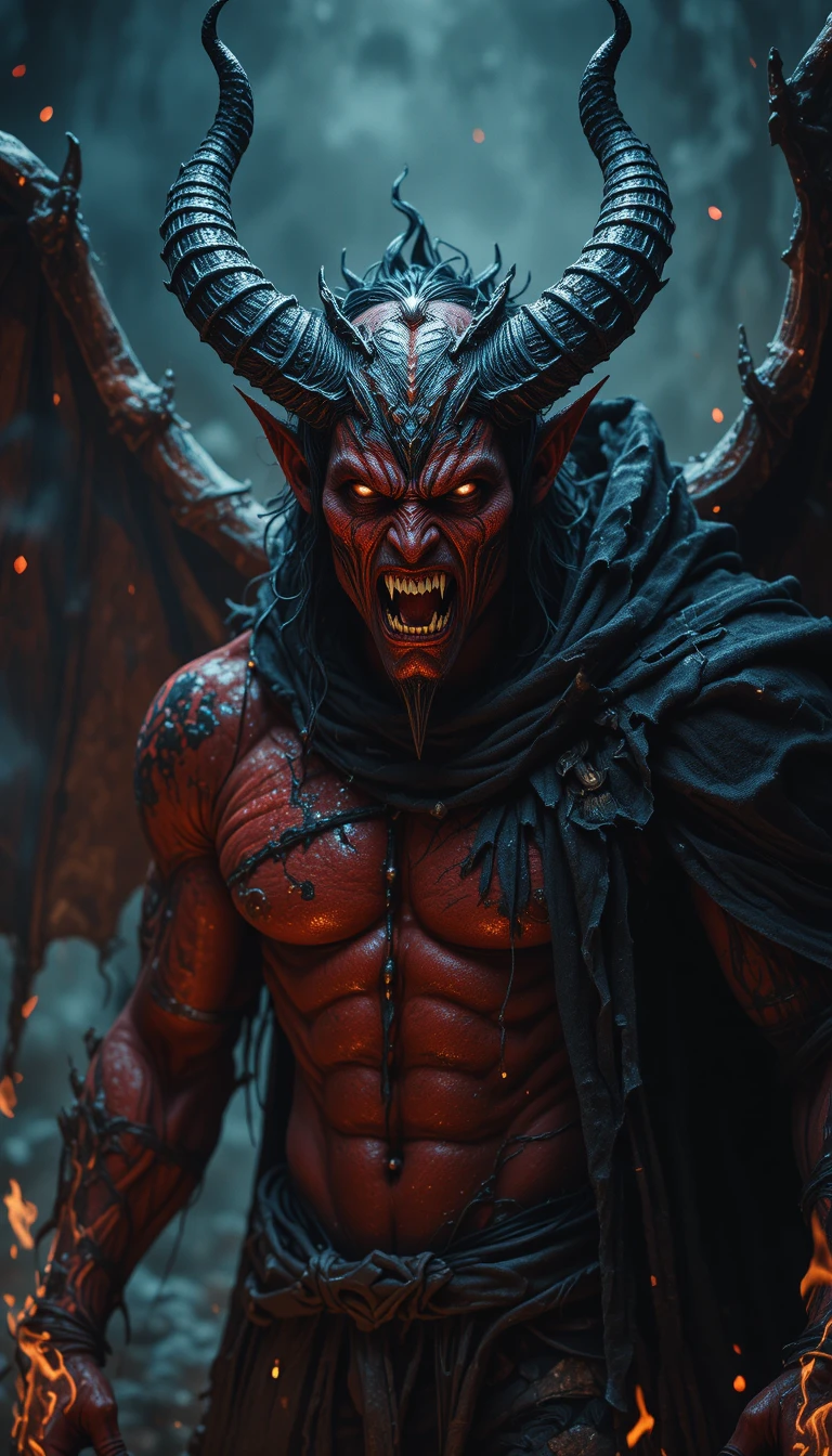 Retrato de Demônio Vermelho Ameaçador em Chamas Infernais
