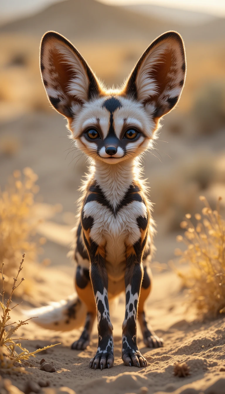 Fennec fiabesco con manto da cane selvatico nella calda savana