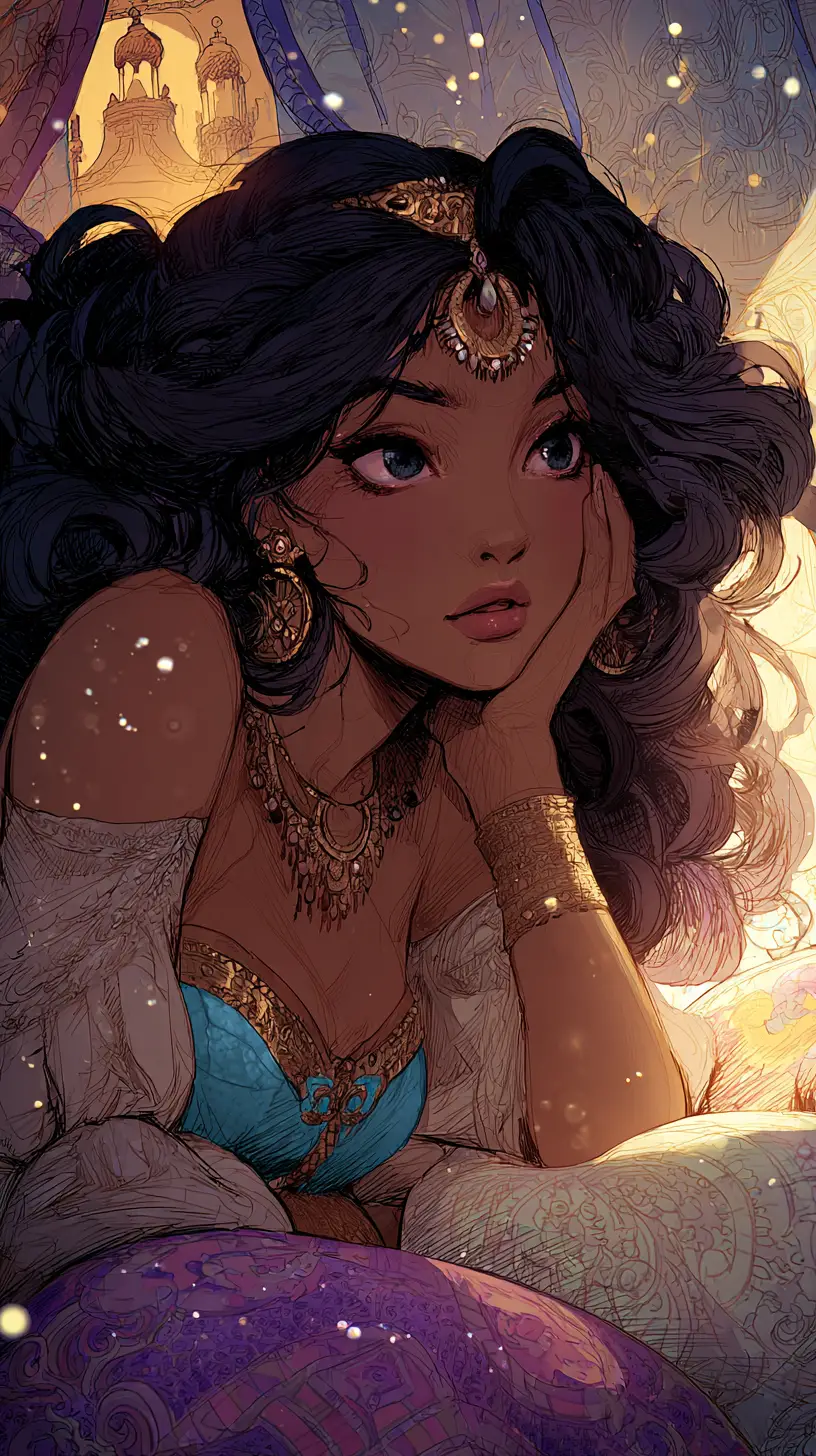 Young oriental princess resting with a wistful gaze