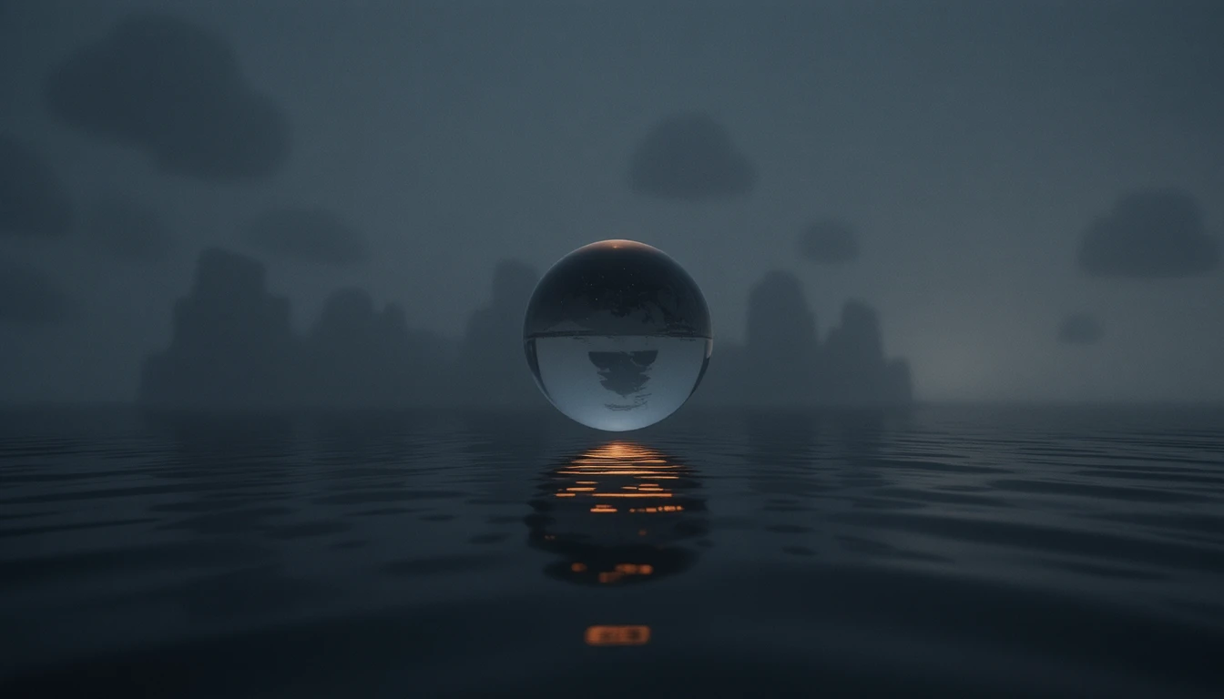 Esfera brilhante sobre uma superfície escura minimalista e reflexiva