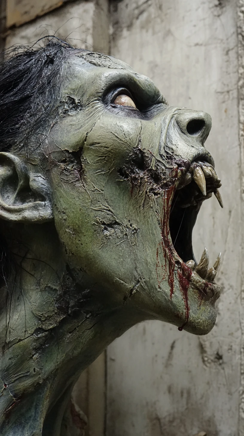 Perfil Lateral Aterrorizante de Rosto de Monstro Morto-Vivo Gritando