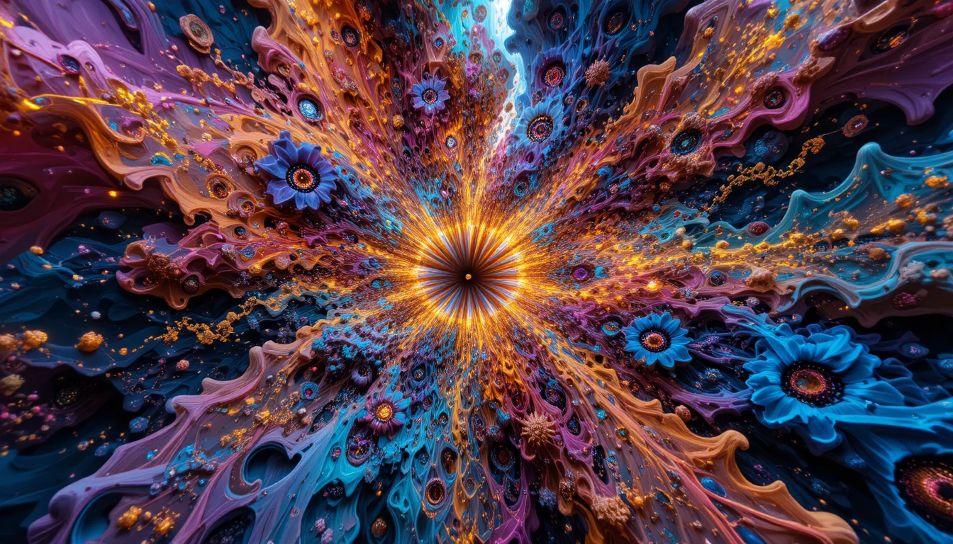 Bunte Fraktalgeometrie, die unendliche psychedelische Muster bildet