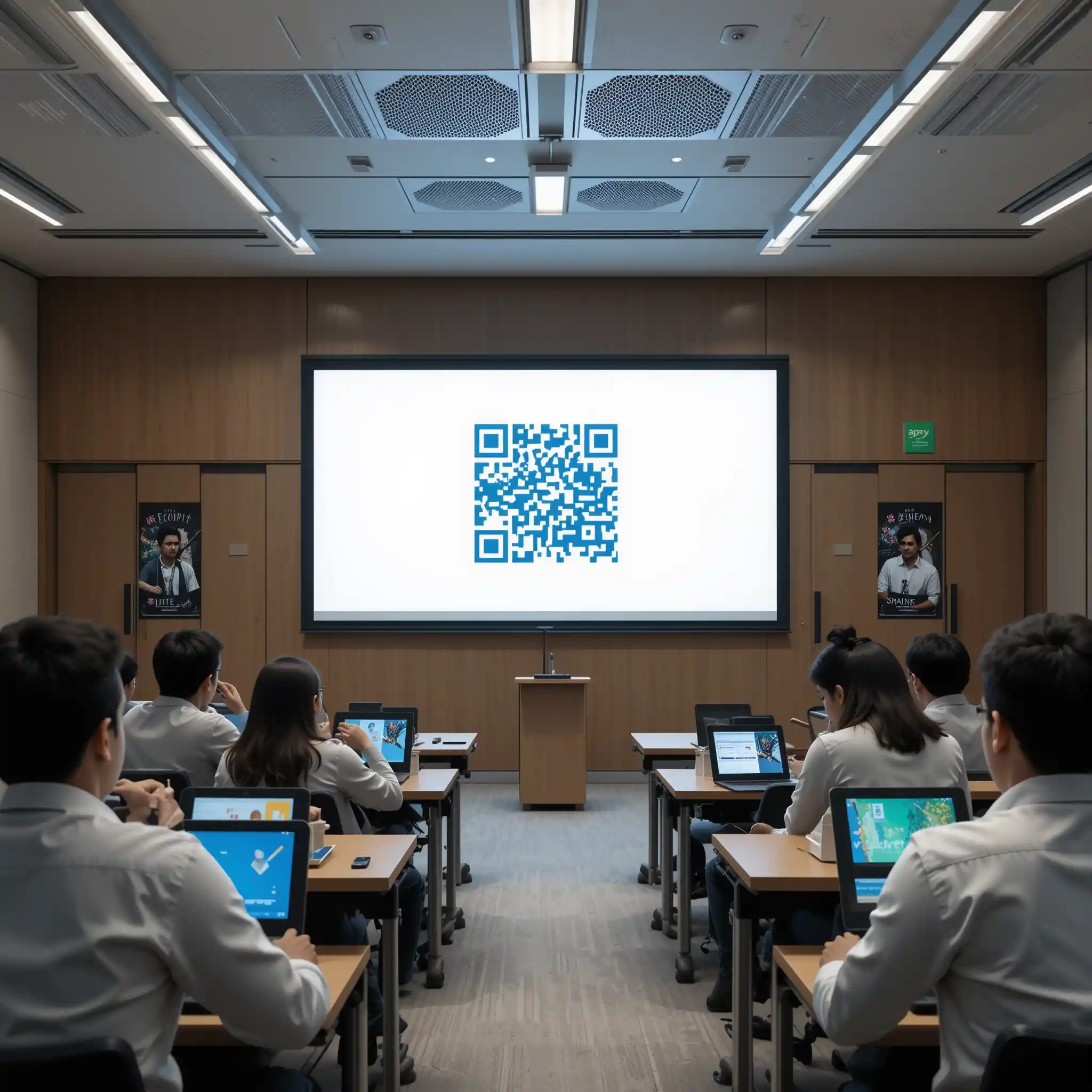 Modern classroom of students using digital technology together