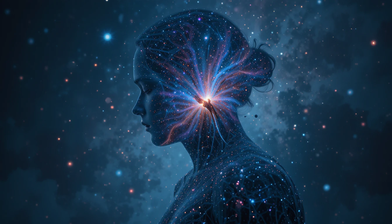 Silueta humana llena de estrellas y galaxia cósmica