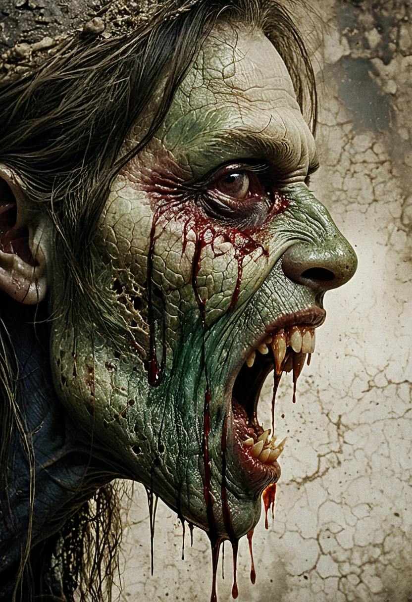Perfil lateral de uma criatura vampira horrífica gritando