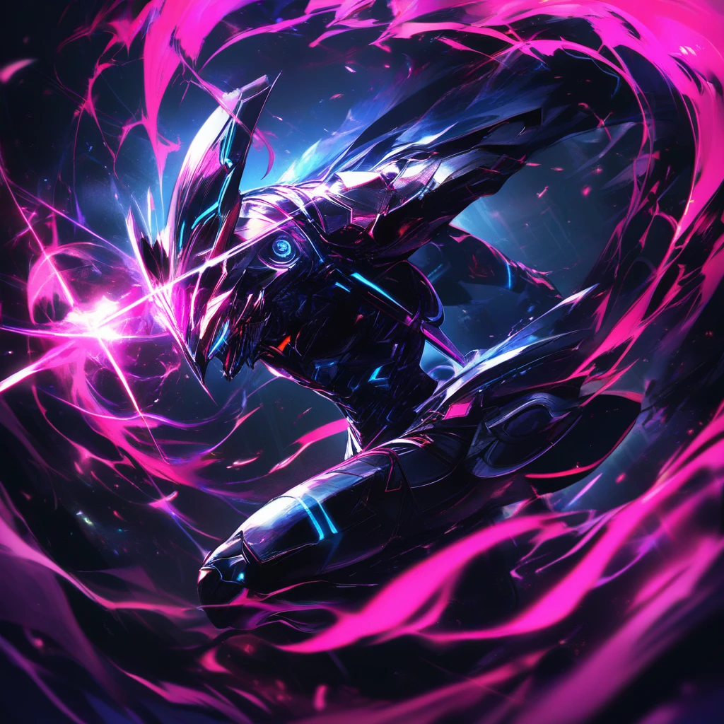 Retrato masculino em estilo anime com texto em neon brilhante
