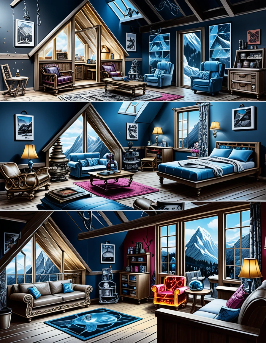 Luxuriöse A-Frame-Berghütte 3D-isometrische Illustration