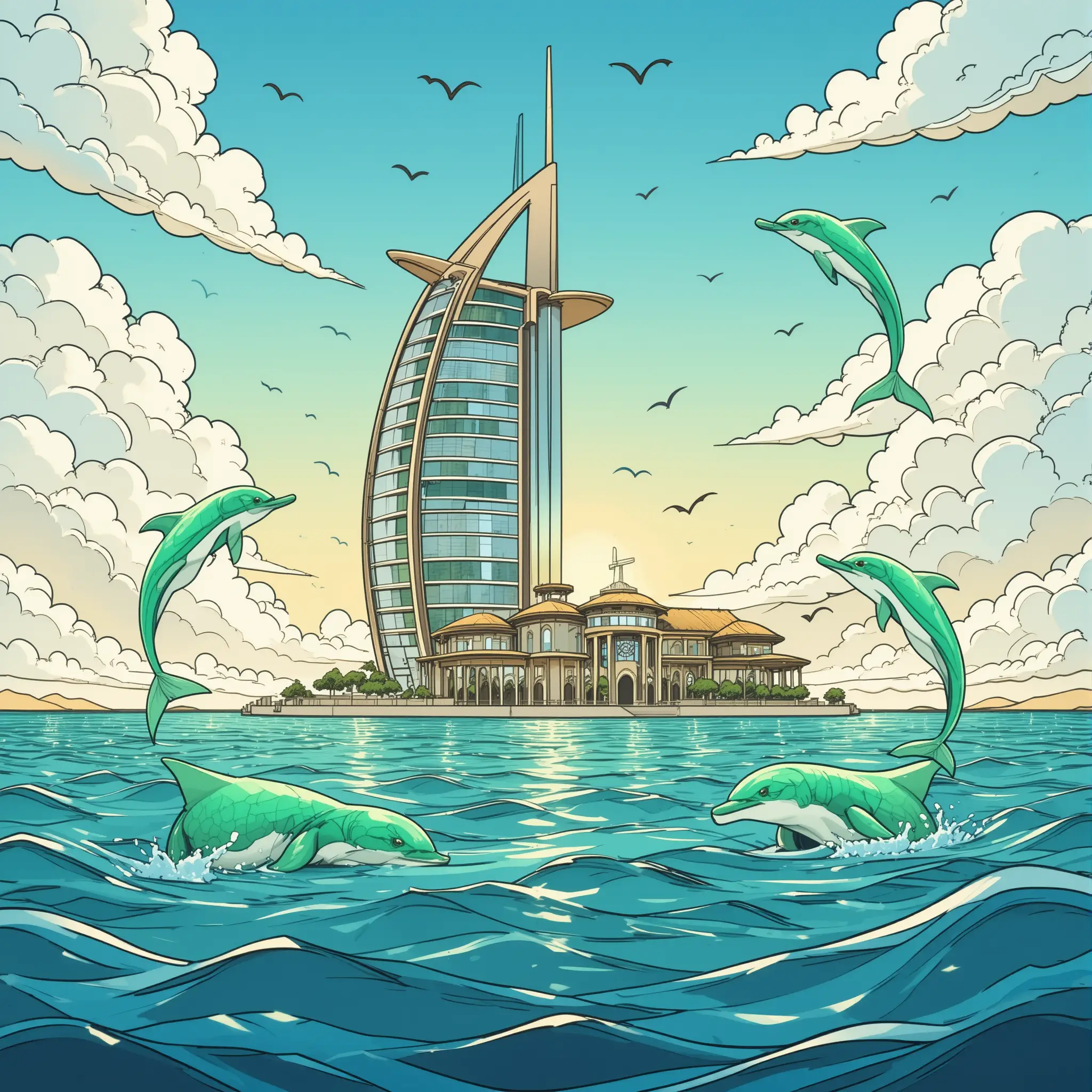 漂浮在海上的牙齒宮殿與祖母綠海豚