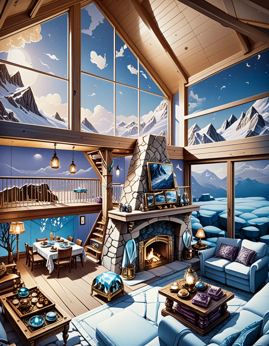 Isometrisches A-Frame-Hüttenschnitt-Diorama im 3D-Stil