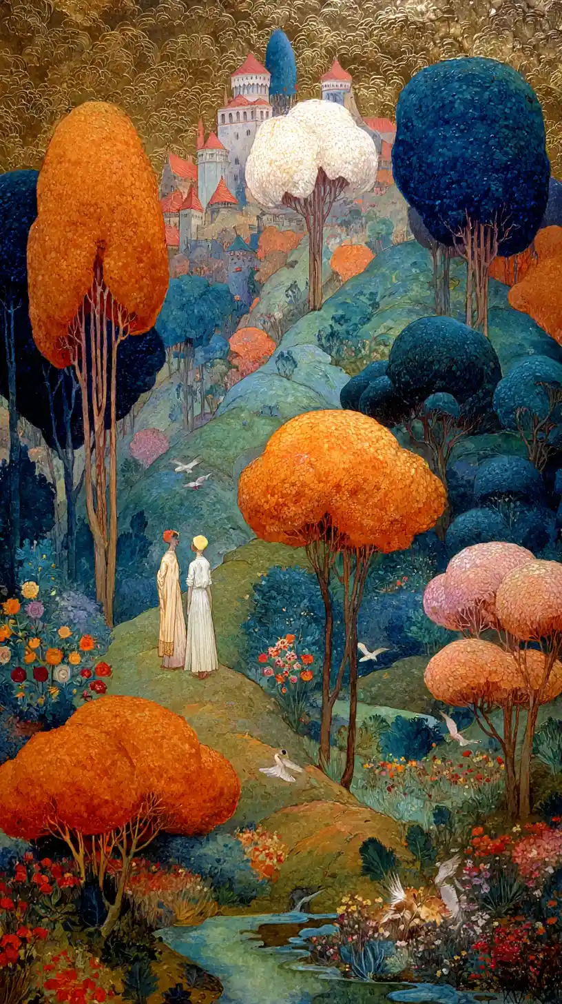 Surreal hearts glowing with joy in a dreamy landscape