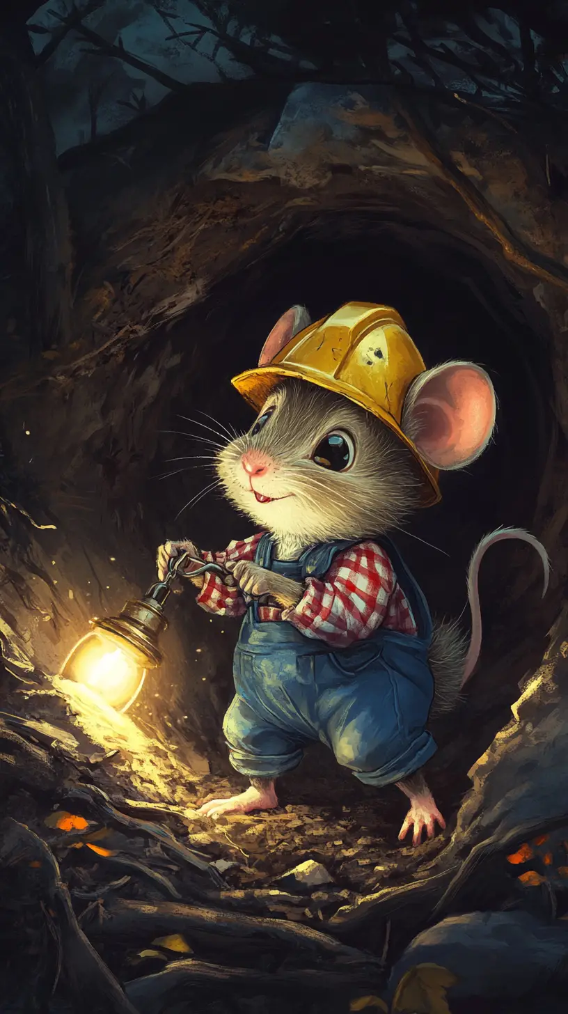 Dolce topolino minatore che scava in un tunnel sotterraneo luminoso