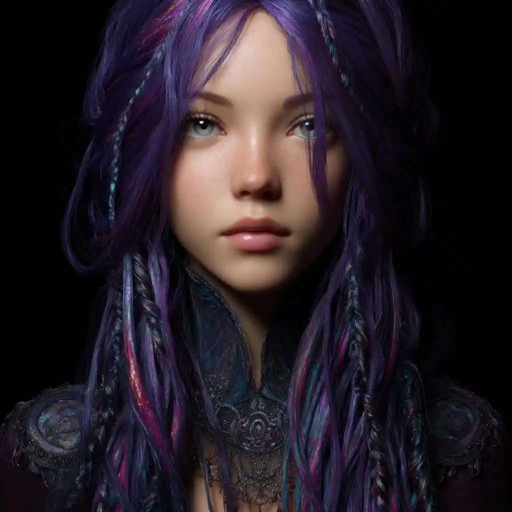 Bezaubernde Fantasy-Zauberin mit violetten Augen und Magie